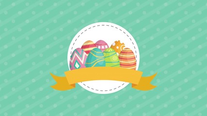 Sticker - happy easter animated card with eggs painted