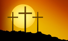 Three Crosses On The Mountain For Good Friday, Vector Art Illustration.