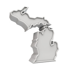 American state of Michigan, simple 3D map in white grey. 3D Rendering