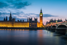 Westminster Abbey And Big Ben At Night, London, UK