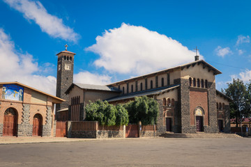 Asmara, Eritrea - November 01, 2019:  Ortodox Church under Blue Sky