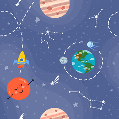 Wall Mural - Galaxy pattern cartoon style.  Bright childish 