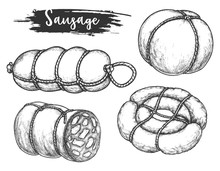 Set Of Isolated Sausage And Meat Roulade