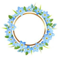 Poster - Spring round frame with blue flowers.