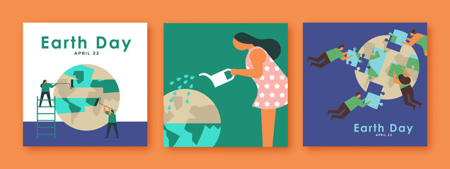 Sticker - Earth day greeting card set nature teamwork help