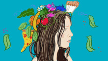 Nature Hippie Girl With Food And Plants In Her Hair