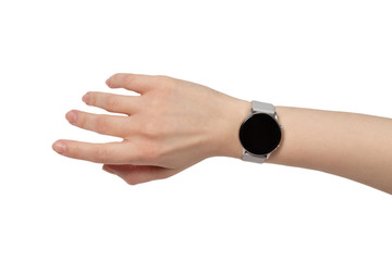 Smart watch on woman hand isolated