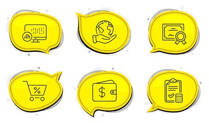 Wall Mural - cash money, calculator, discounts signs. diploma certificate, save planet chat bubbles. dollar walle