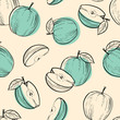 © jullyromas - Retro green apple seamless pattern. Fresh organic healthy fruit background.