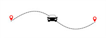 Car Line Path Of Car Route With Start Point GPS And Black Dash Line. Vector Illustration.	