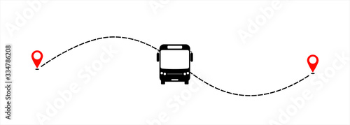 Fotomural Bus line path of bus road route with start point GPS and black dash line