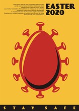 Conceptual Easter Card Design With Easter Egg And Corona Virus. Artistic Poster Design For Spring 2020 Pandemic Disease. Vector Illustration Idea.