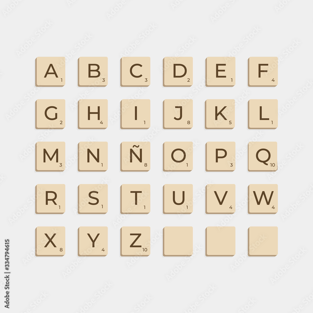 Complete Alphabet uppercase in scrabble letters. Isolate vector ...