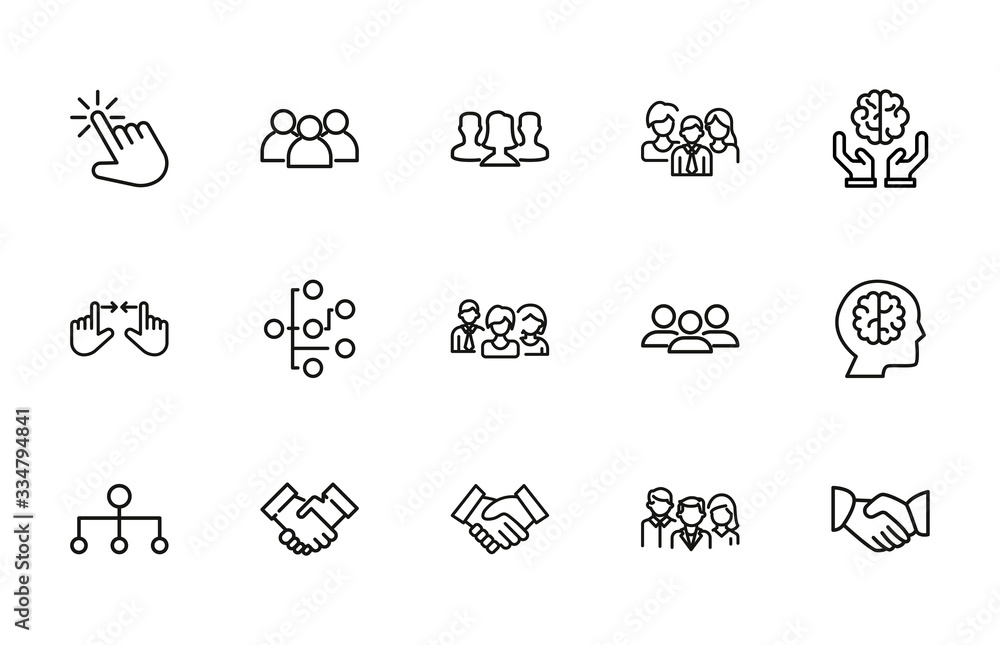 Set of interaction related vector line icons. - obrazy, fototapety, plakaty 