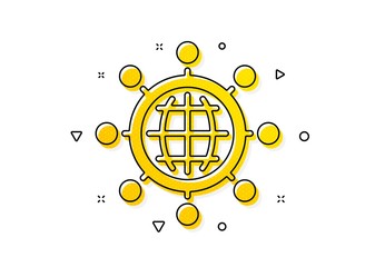 International work symbol. Business networking icon. Global communication sign. Yellow circles pattern. Classic international globe icon. Geometric elements. Vector