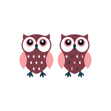 Cute Owl Colorful Cartoon. Owlet In Pink Adorable Funny Illustration.