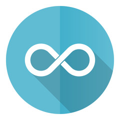 Leinwandbilder - Infinity blue round flat design vector icon isolated on white background, eternity, infinite, endless, loop illustration in eps 10