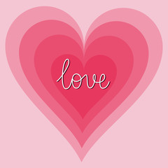 Wall Mural - love. handwritten calligraphic phrase in the middle of pink background with hearts. vector text elem