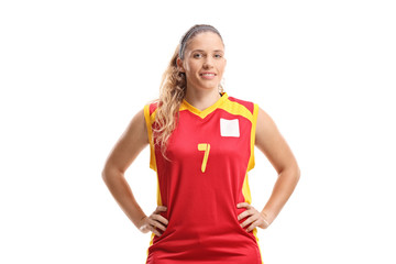 Poster - Woman basketball player posing and smiling at the camera