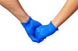 © fotofabrika - Handshake in a blue gloves, help concept.