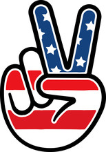 Hand Peace Sign With American Flag Icon