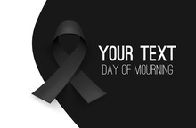 Awareness Ribbon. Mourning And Melanoma Symbol. Black Background, Backdrop. Templates For Placards, Banners, Flyers, Presentations, Reports, Invitation, Posters, Brochure, Voucher Discount