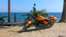 Orange Motorcycle At Near The Beach In Side, Turkey