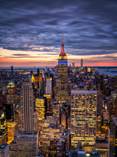 New York Skyline From Top Of The Rock Rockefeller Center In USA At Sunset Blue Hour