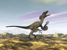 Deinonychus Dinosaur Roaring Head Up By Day -3D Render