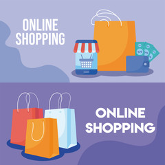 Sticker - set of poster of online shopping with icons