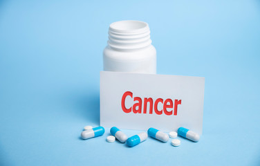 cancer word background on medical bottle, medical concept.