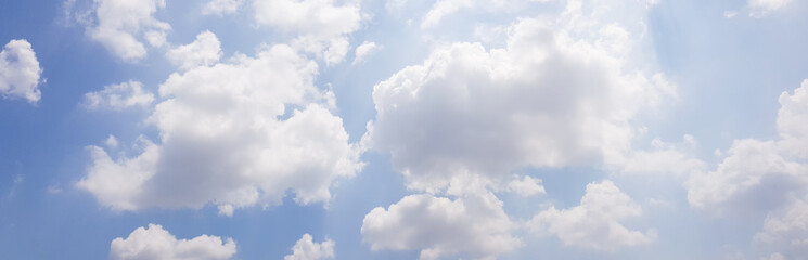 Wall Mural - Panorama of clear blue sky with white cloud background. Clearing day and Good weather in the morning.