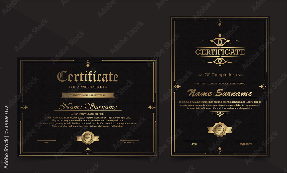 Luxury black and gold certificate with gold frame color. Stock Vector ...