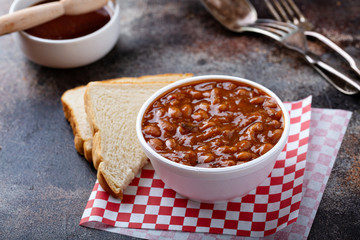 Wall Mural - Baked beans in a foam bowl, southern barbeque side