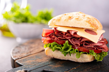 Healthy and filling roastbeef sandwich with swiss cheese and thousand island sauce