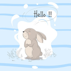 Wall Mural - illustration of a rabbit standing and smiling