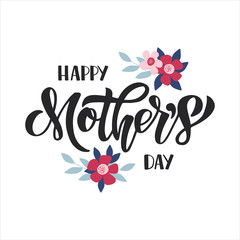 Wall Mural - Mother's Day holiday banner. Hand drawn vector brush lettering with flower bouquet.