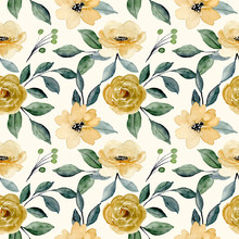 Green Yellow Floral Watercolor Seamless Pattern