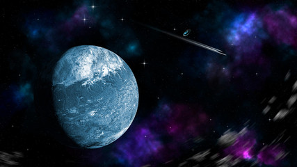 planet in space and asteroids