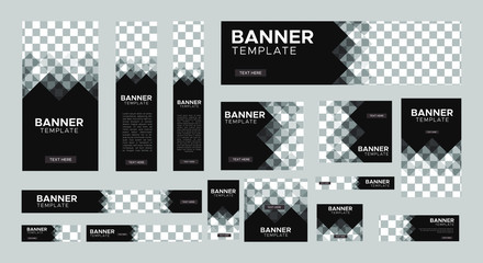 set of creative web banners of standard size with a place for photos. Vertical, horizontal and square template. vector illustration	