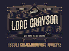 Old School Classic Style Font Named "Lord Grayson" With Line Art Ornament Label Template