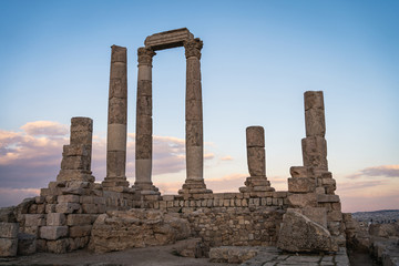 Amman Citadel Roman ruin and ancient city in Jordan at sunset, Arab