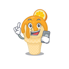 Poster - Orange ice cream cartoon character speaking on phone