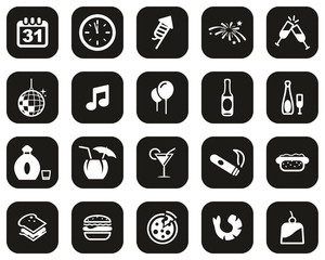 Poster - New Years Eve Or New Years Party Icons White On Black Flat Design Set Big