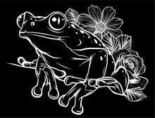 Vector Frog With Flower In Black Background