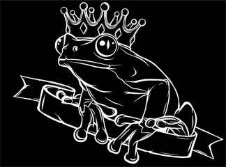 Poster - Frog Prince with Crown in black background