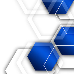 Abstract geometric overlapping blue hexagon shape technology digital futuristic concept background