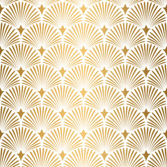 Art Deco pattern. Seamless white and gold background. Wedding decoration