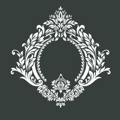 Vintage baroque ornament retro pattern antique style acanthus on a black background. Decoration for cards and wedding invitations.