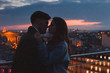 © Song_about_summer - love, couple kissing on night city skyline view, romantic honeymoon in Paris, France